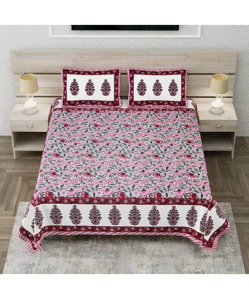 Portezer Bedsheet Port Design Broad Border Indian Tradition  Cotton King Size Luxury Bed Sheet With 2 Pilow Covers