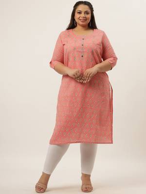 Peach printed cotton kurtas-and-kurtis 1