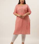 Peach printed cotton kurtas-and-kurtis