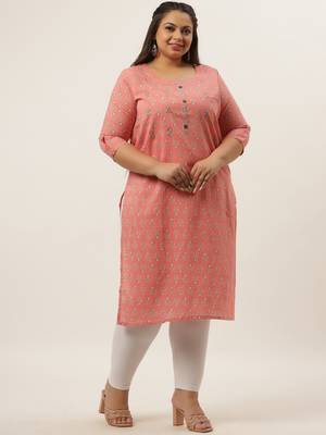 Peach printed cotton kurtas-and-kurtis 2
