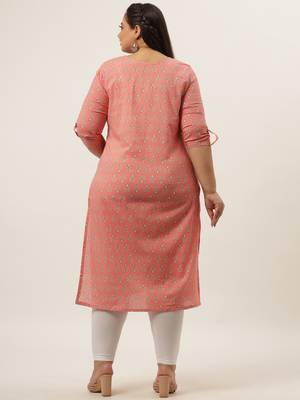 Peach printed cotton kurtas-and-kurtis 3