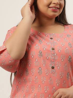 Peach printed cotton kurtas-and-kurtis 4