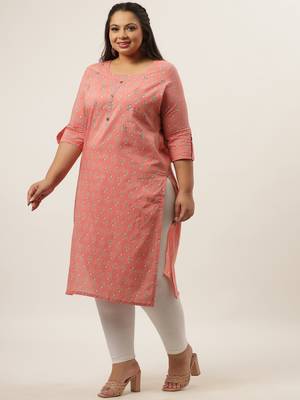 Peach printed cotton kurtas-and-kurtis 5