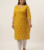 Mustard printed cotton kurtas-and-kurtis