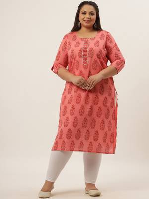 Peach printed cotton kurtas-and-kurtis 1
