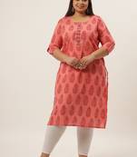 Peach printed cotton kurtas-and-kurtis