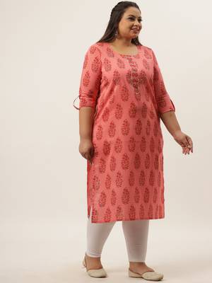 Peach printed cotton kurtas-and-kurtis 2