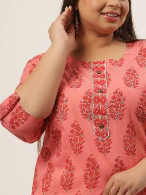 Peach printed cotton kurtas-and-kurtis 4