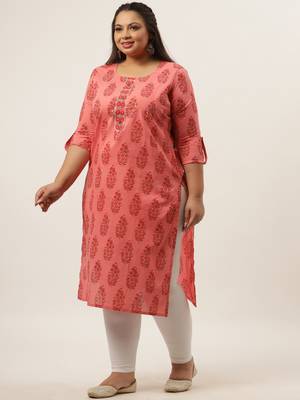 Peach printed cotton kurtas-and-kurtis 5