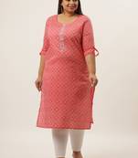 Pink printed cotton kurtas-and-kurtis