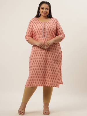 Peach printed cotton kurtas-and-kurtis 1