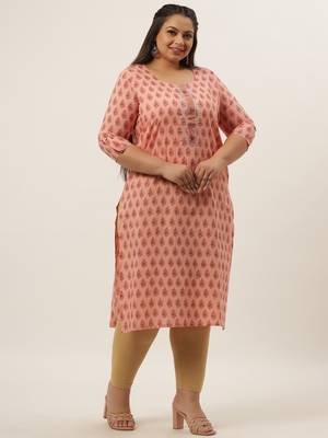 Peach printed cotton kurtas-and-kurtis 2