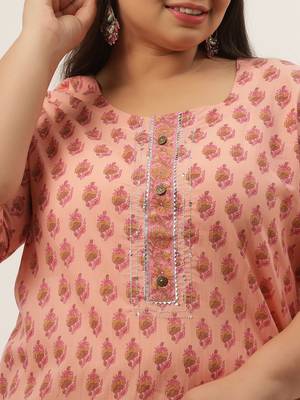 Peach printed cotton kurtas-and-kurtis 4