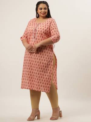 Peach printed cotton kurtas-and-kurtis 5