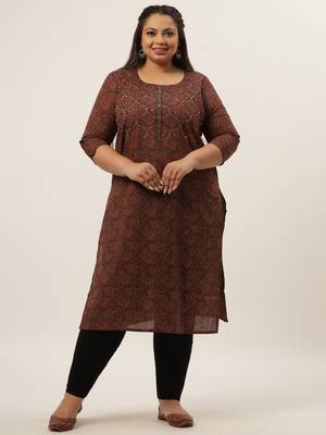 Brown printed cotton kurtas-and-kurtis 1