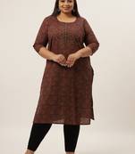 Brown printed cotton kurtas-and-kurtis