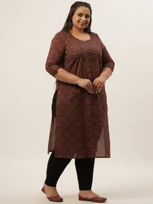 Brown printed cotton kurtas-and-kurtis 2