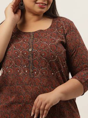 Brown printed cotton kurtas-and-kurtis 4