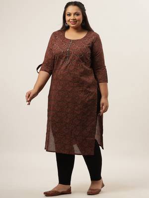 Brown printed cotton kurtas-and-kurtis 5
