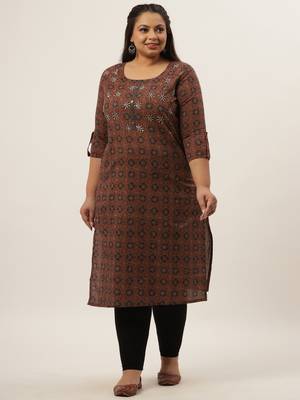 Brown printed cotton kurtas-and-kurtis 1