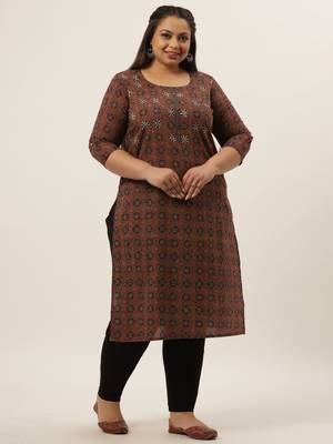 Brown printed cotton kurtas-and-kurtis 2