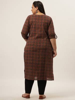 Brown printed cotton kurtas-and-kurtis 3