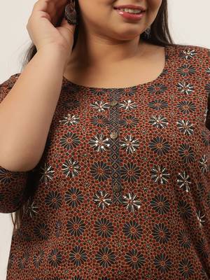 Brown printed cotton kurtas-and-kurtis 4