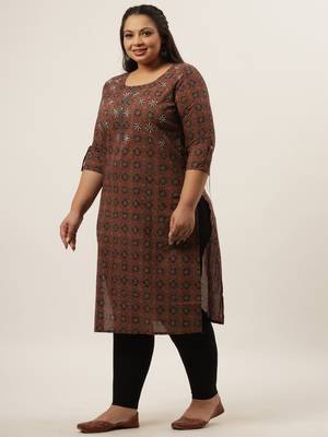 Brown printed cotton kurtas-and-kurtis 5