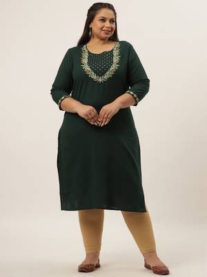 Green plain cotton kurtas-and-kurtis 1