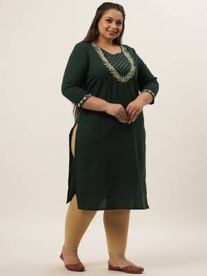 Green plain cotton kurtas-and-kurtis 2
