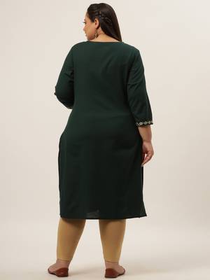 Green plain cotton kurtas-and-kurtis 3