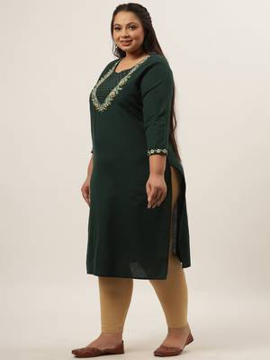 Green plain cotton kurtas-and-kurtis 5