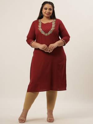 Maroon plain cotton kurtas-and-kurtis 1