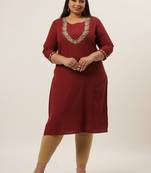 Maroon plain cotton kurtas-and-kurtis