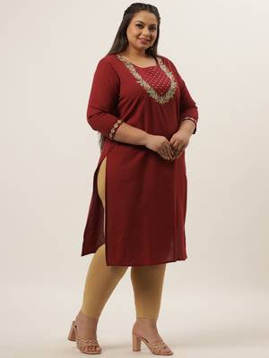 Maroon plain cotton kurtas-and-kurtis 2