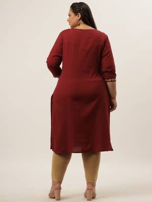 Maroon plain cotton kurtas-and-kurtis 3