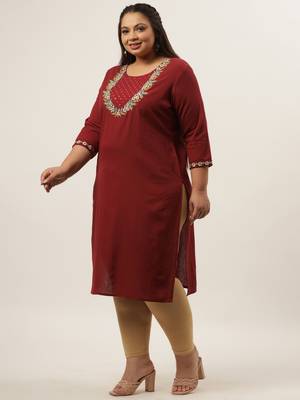 Maroon plain cotton kurtas-and-kurtis 5