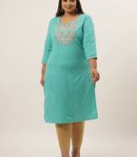 Turquoise plain cotton kurtas-and-kurtis