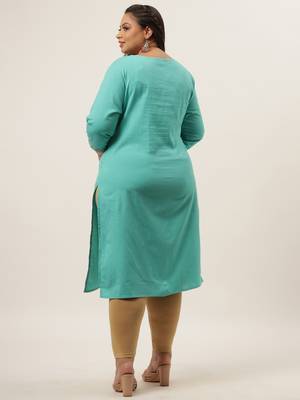 Turquoise plain cotton kurtas-and-kurtis 3