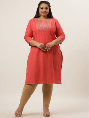 Peach plain cotton kurtas-and-kurtis 1