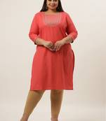 Peach plain cotton kurtas-and-kurtis