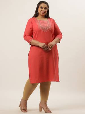 Peach plain cotton kurtas-and-kurtis 2