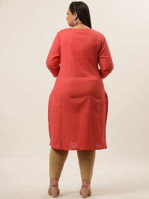Peach plain cotton kurtas-and-kurtis 3