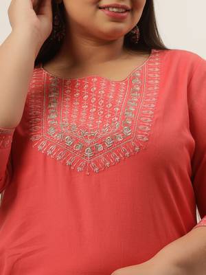 Peach plain cotton kurtas-and-kurtis 4