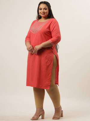 Peach plain cotton kurtas-and-kurtis 5