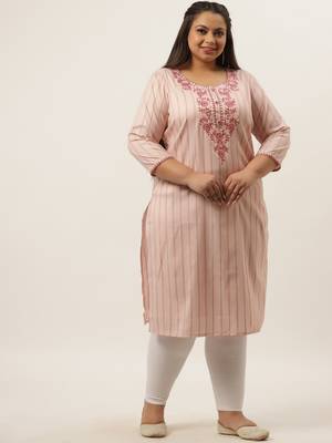 Peach plain cotton kurtas-and-kurtis 2