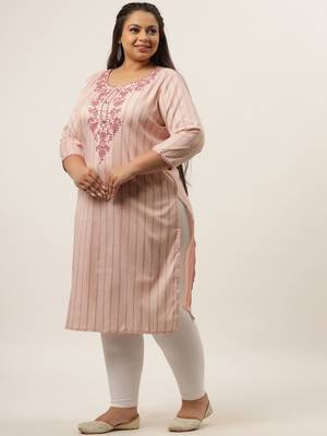 Peach plain cotton kurtas-and-kurtis 5