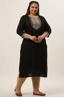 Black plain rayon kurtas-and-kurtis