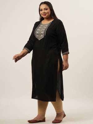 Black plain rayon kurtas-and-kurtis 5