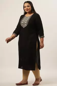 Black plain rayon kurtas-and-kurtis
